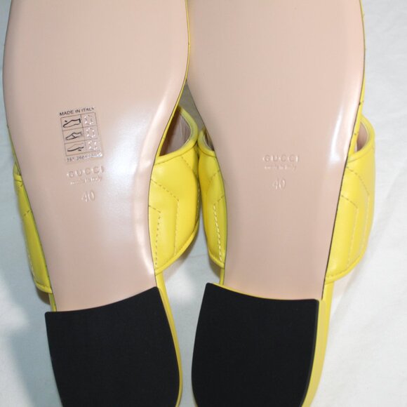 NWB Gucci GG Marmont Acid Lime Yellow Flats Thong Sandals Leather 40 771585 - Picture 6 of 6